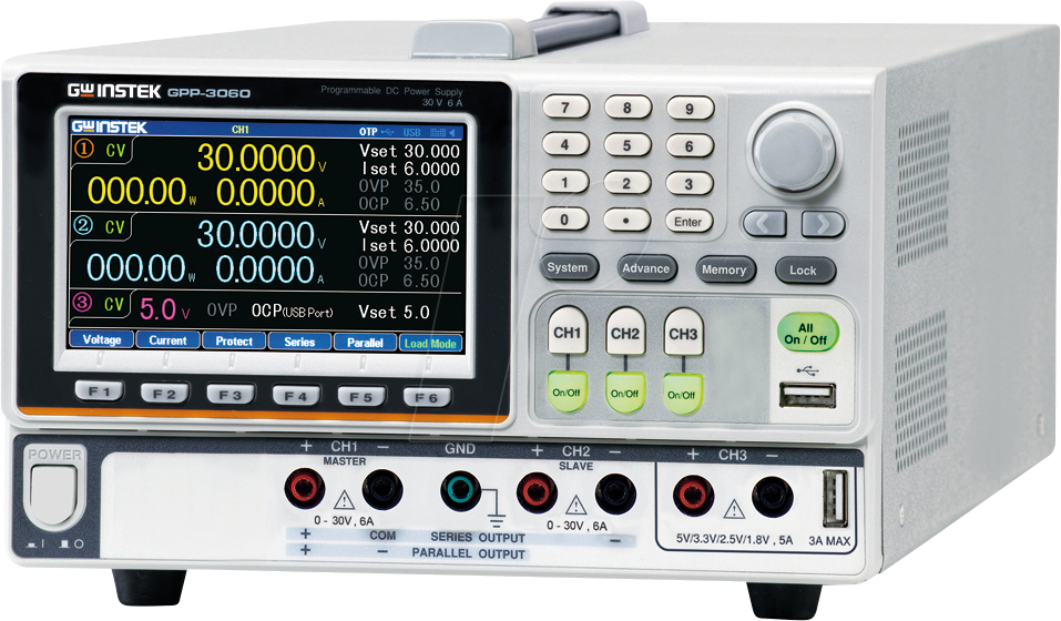 GPP-3060L - Labornetzgerät, 0 - 30 V, 0 - 6 A, programmierbar, 3 Kanäle