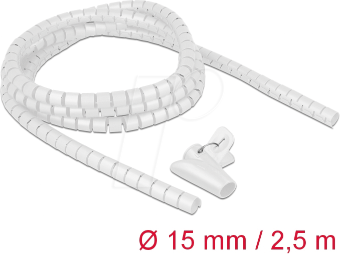 DELOCK 18839 - Spiralschlauch mit Einziehwerkzeug, 2,5 m x 15 mm, weiß