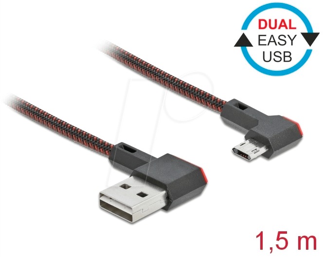 DELOCK 85272 - Dual Easy USB 2.0 Kabel, A St. auf micro B St,, gew., 1,5 m