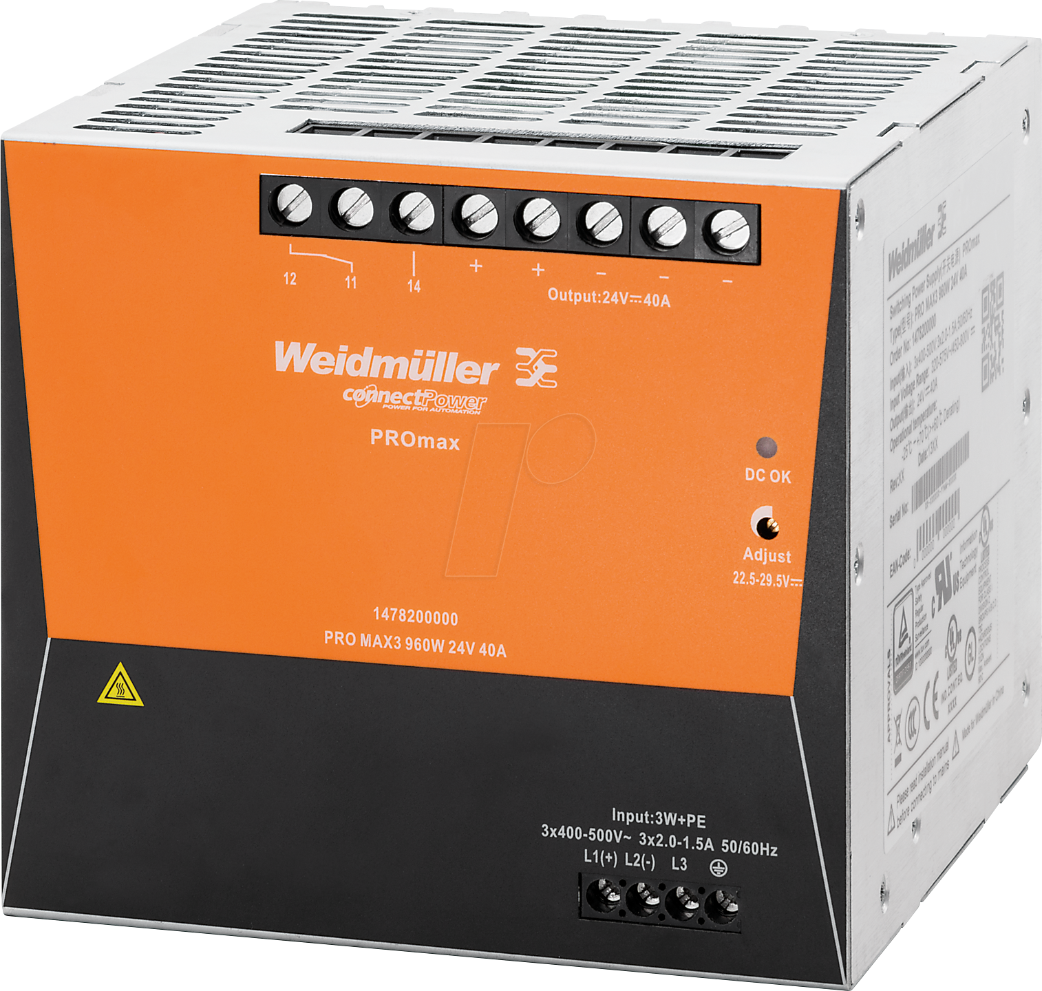 Thumbnail - WEID 1478200000 - Schaltnetzteil Hutschiene, PROmax, 960 W, 24 V ,40 A