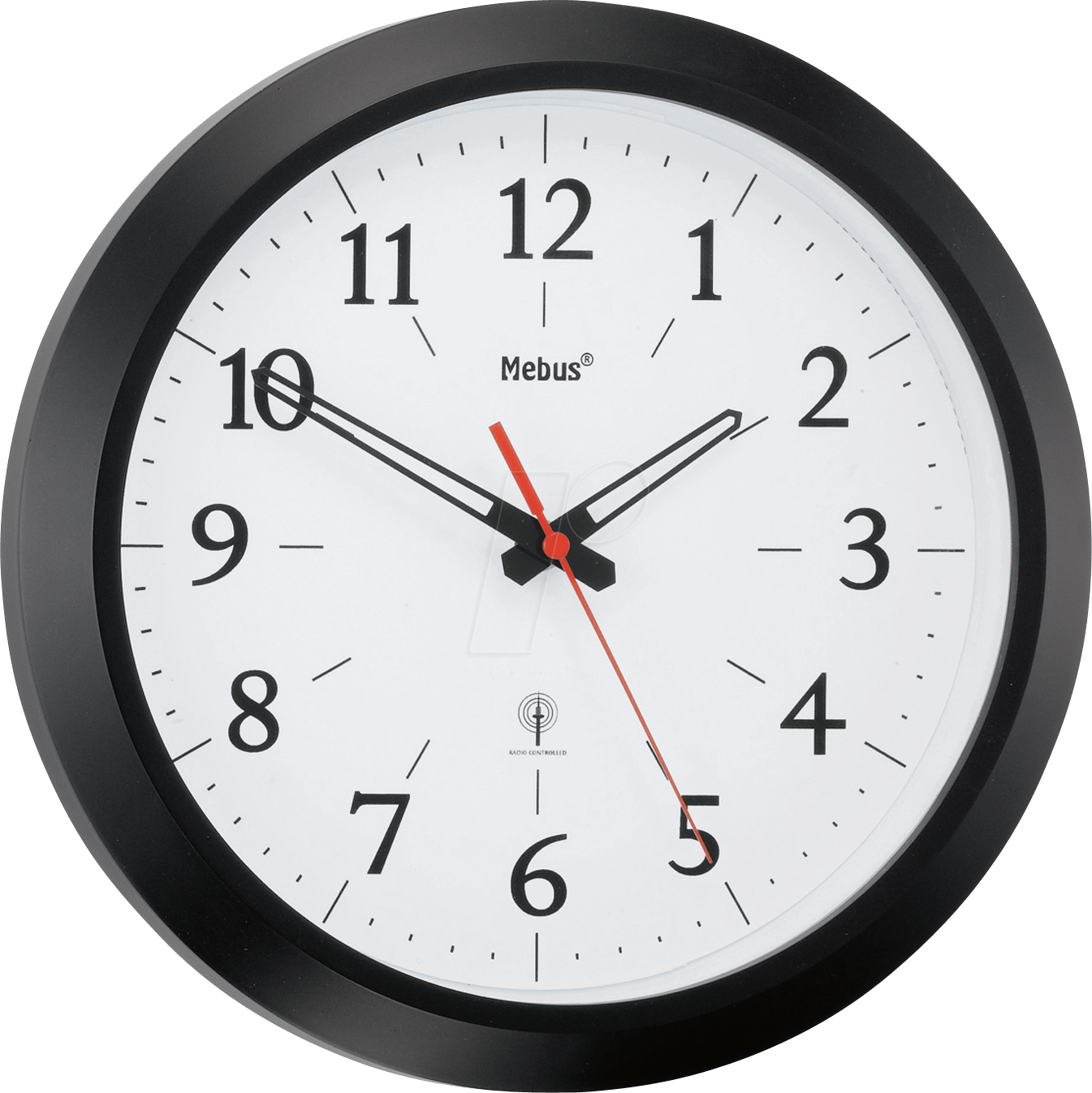 MEBUS 52665_SW - Funk Wanduhr, stabiles Gehäuse, Ø 29 cm, schwarz