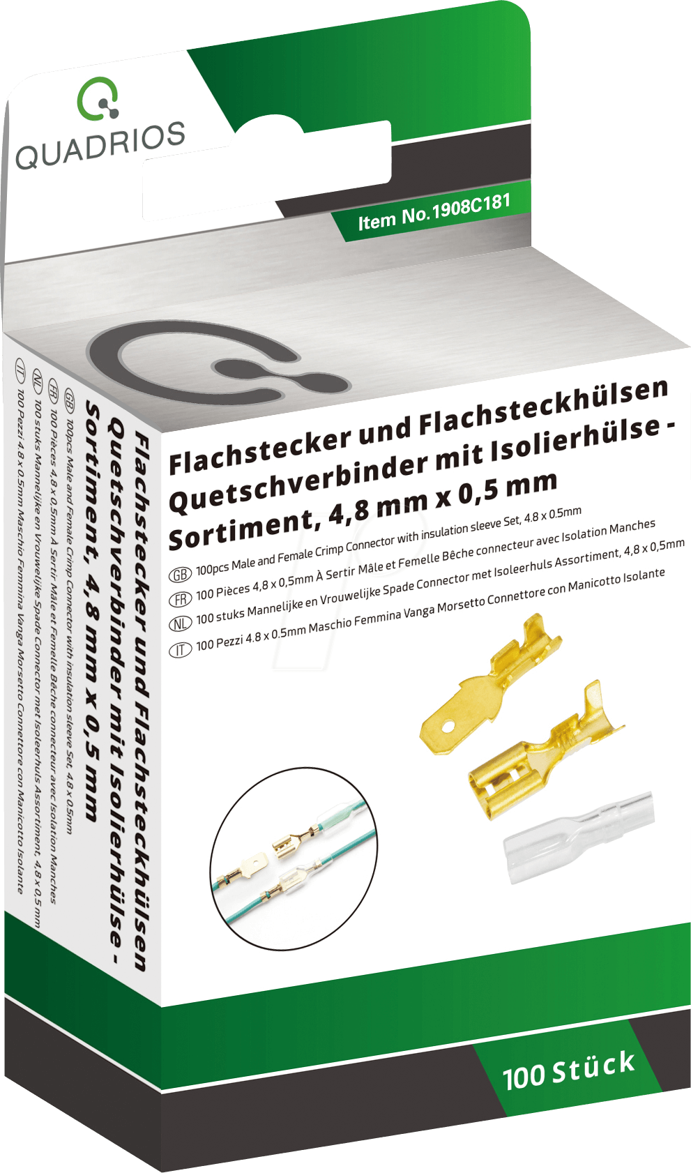 QUAD 1908C181 - Flachstecker-hülsen Set, 0.5 x 4.8 mm/ 0.5 -1.5 mm², 100-teilig