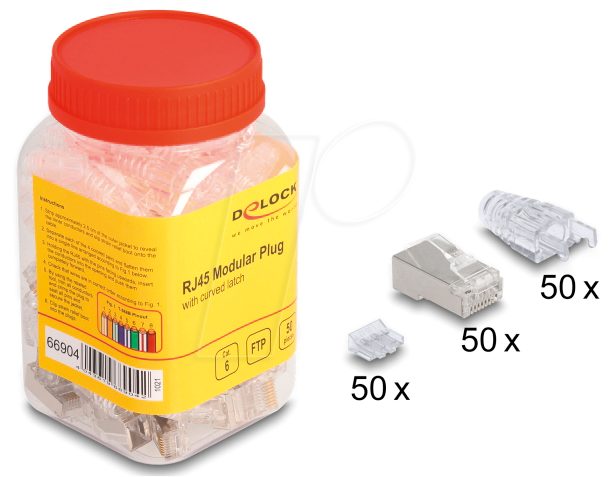 Thumbnail - DELOCK 66904 - RJ45 Modularer Stecker Cat.6, mit gebogener Rastnase, 50 Stück