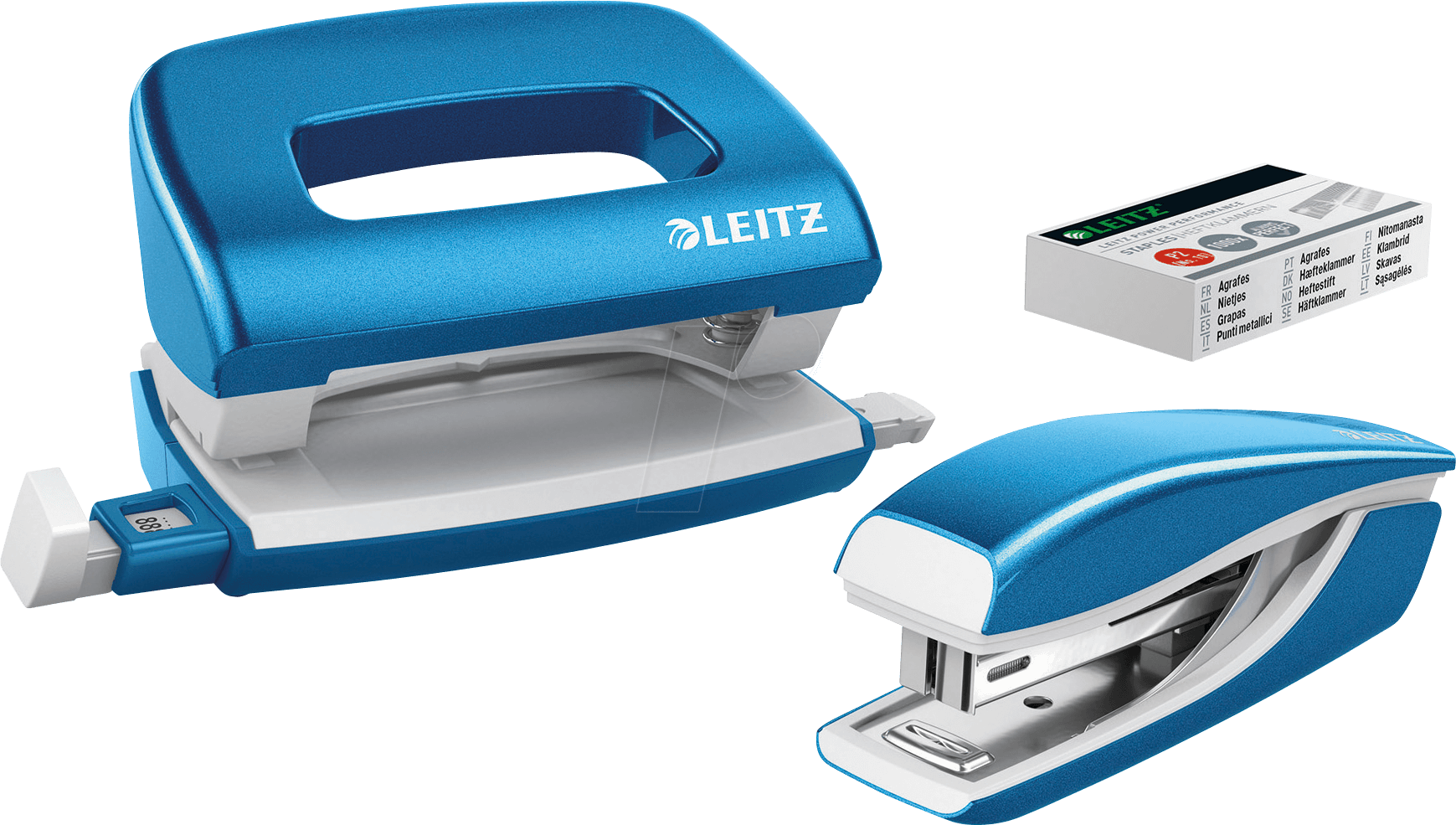 LEITZ 55612036 - Set Mini-Heftgerät und -Locher, NeXXt WOW, blau