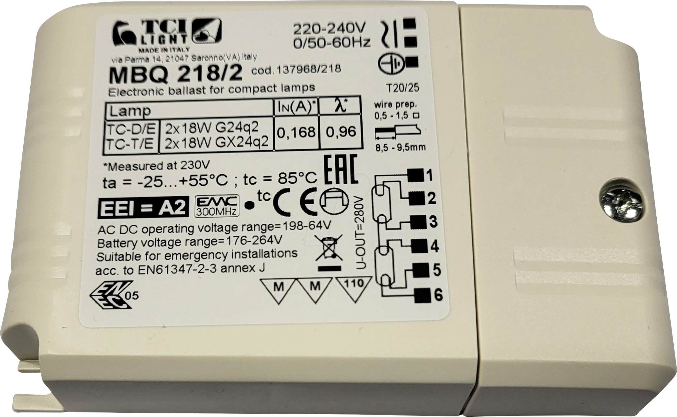 TCI 137968/218 - Vorschaltgerät für Mehrlampensysteme, 2 x 18 W