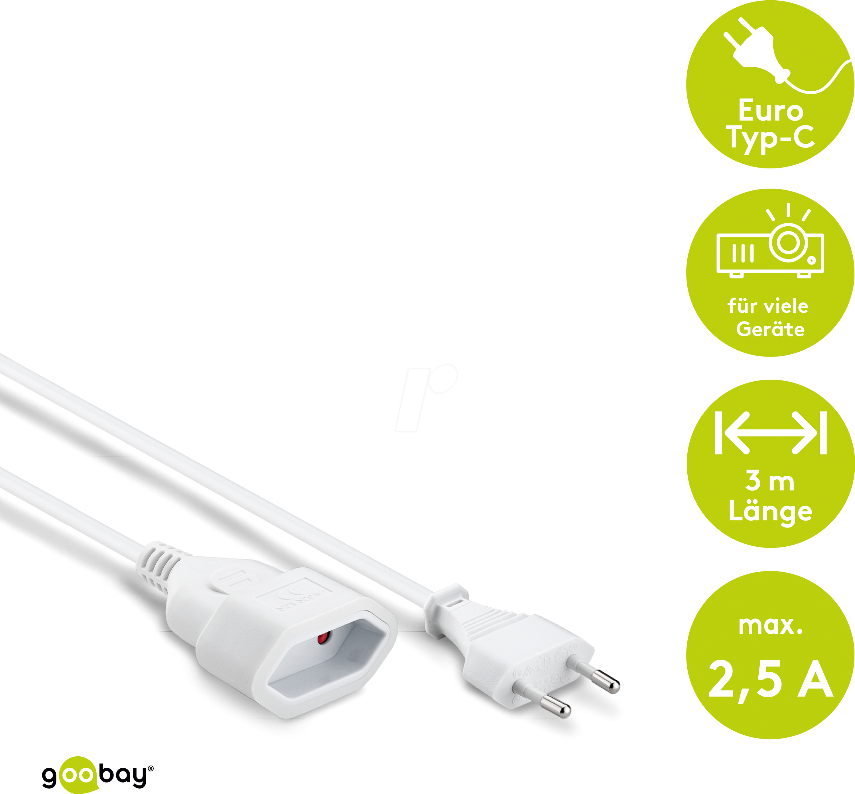 GOOBAY 50507 - Verlängerung Eurostecker, 3 m , weiß