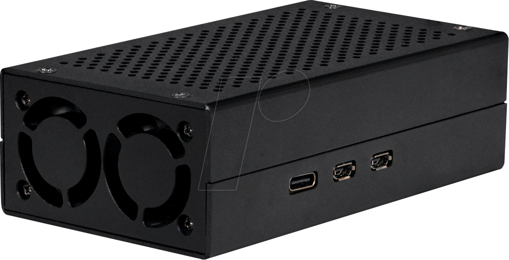 RPI5 CASE ALU-M2 - Gehäuse für Raspberry Pi 5 + M.2-HAT, aktive Kühlung, Alu, schwa