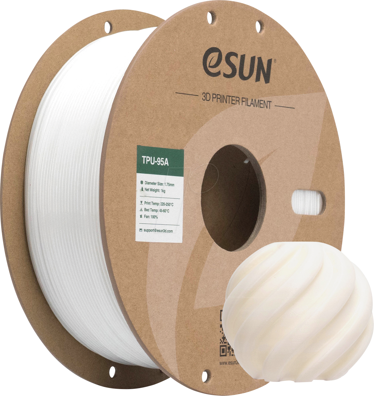 ESUN 72277021 - Filament, TPU-95A, 1,75 mm, weiß, 1 kg