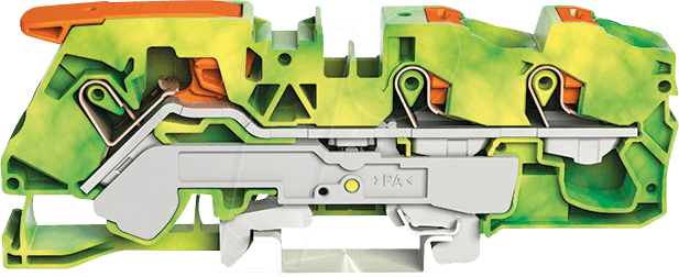 WAGO 2116-5307 - 3-Leiter-Schutzleiterklemme, mit Hebel und Drücker 16 mm², grün-