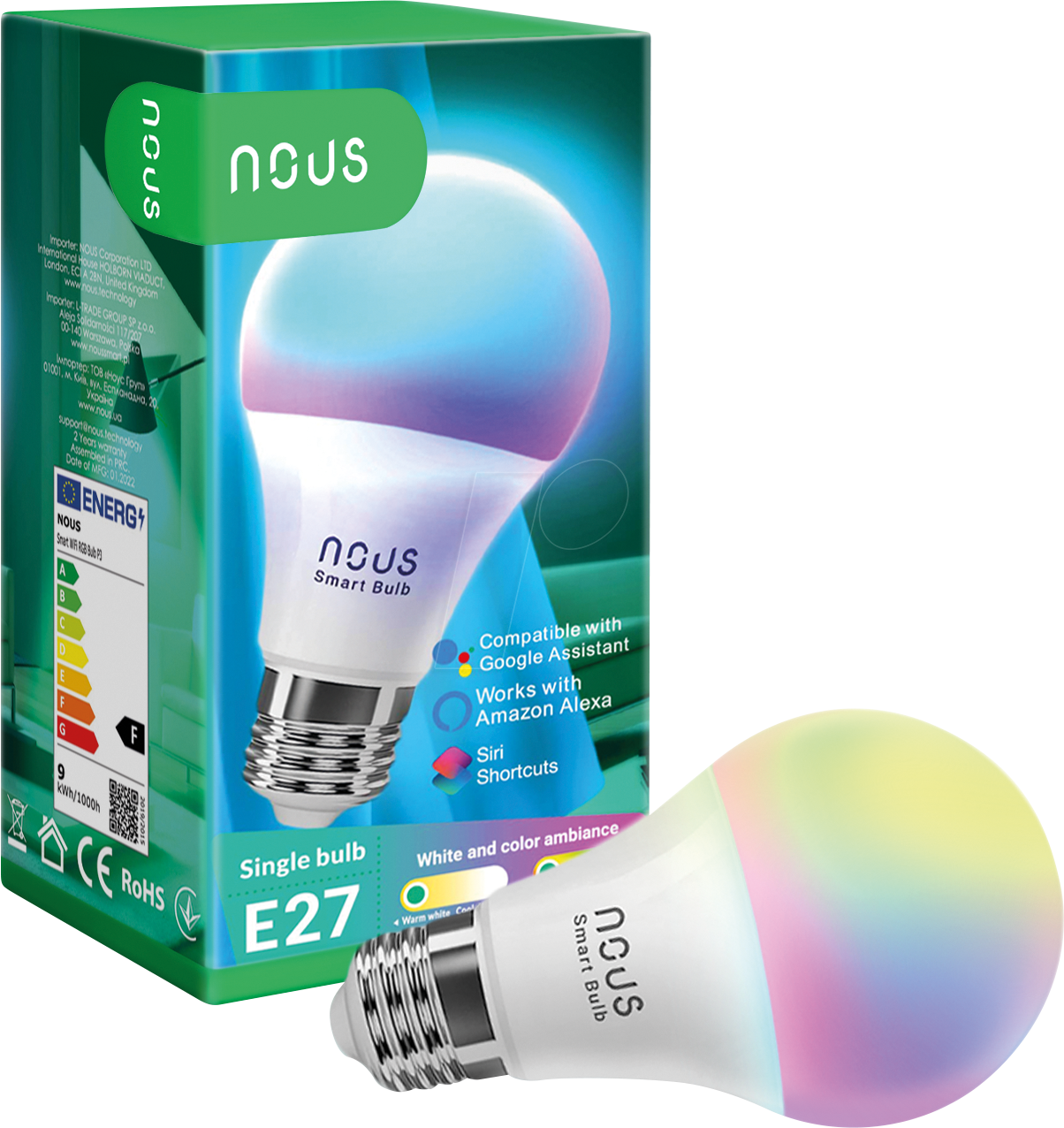 NOUS P3 - Smart Light Lampe, E27, 9 W, RGB, WLAN
