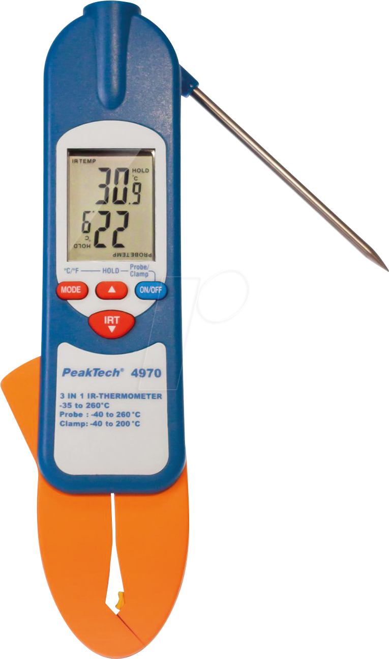 PEAKTECH 4970 - 3in1 Thermometer, Infrarot, Temperaturzange & Einstechfühler