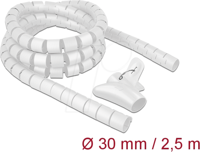 DELOCK 18842 - Spiralschlauch mit Einziehwerkzeug 2,5 m x 30 mm weiß