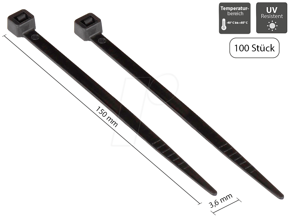GC KAB-15S36 - Kabelbinder, UV-beständig, 150 mm, schwarz 100er-Pack