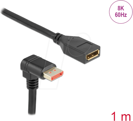 DELOCK 87087 - DisplayPort 1.4 Verlängerung, 8K @60 Hz, 90° unten gewinkelt, 1