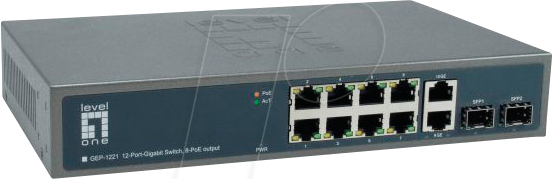 LEVELONE GEP1221 - Switch, 12-Port, Gigabit Ethernet, PoE+, SFP