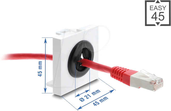 DELOCK 91074 - Easy 45 Kabeldurchführung rund Ø, 21 mm, weiß / schwarz