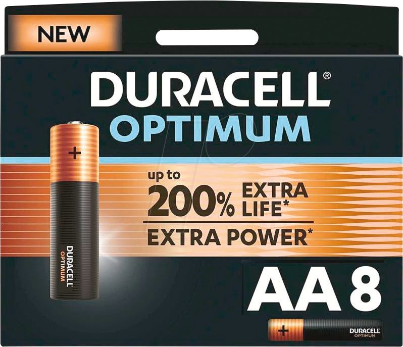 DURA OPT AA8 - Duracell Optimum, Alkaline Batterie, AA (Mignon), 8er-Pack