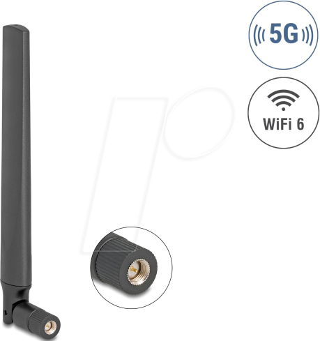 DELOCK 81463 - Antenne 5G LTE GNSS WiFi 6 SMA Stecker, omnidirektional mit Kipp