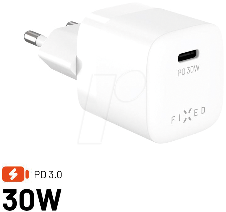 FIXCG30M-C-WH - USB-Ladegerät, 30 W, 5-20 V, 3 A, 1x USB-C PD 3.0, weiß