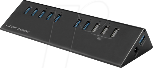 LC-HUB-ALU-2B-10 - USB 3.0 Hub, 7+3-Port, Schwarz, inkl. Netzteil