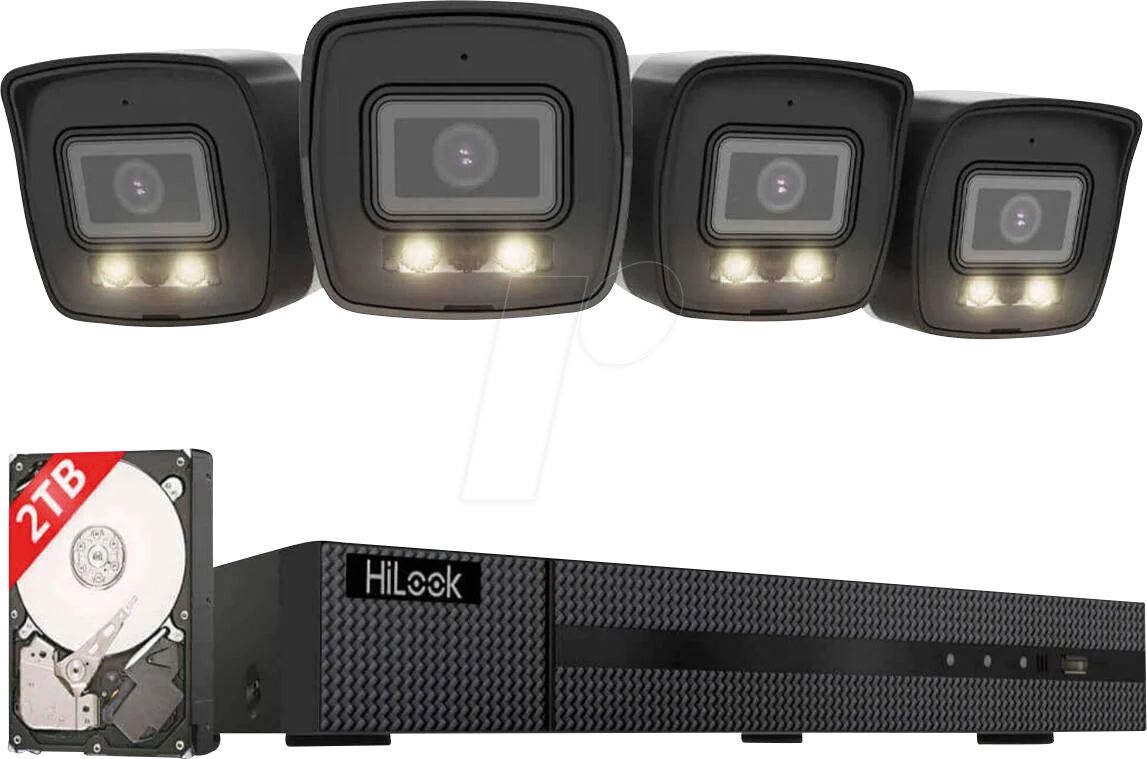 HIL IK28P-480B - Netzwerk-Videorekorder, inkl. 4 Bullet Kameras, 4K, 2 TB HDD