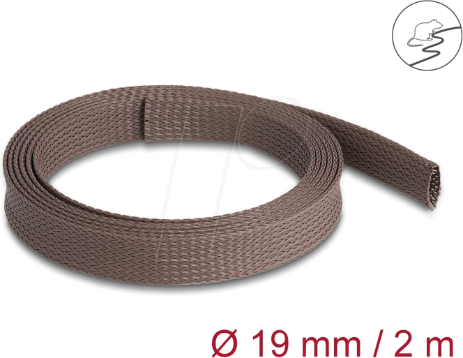 DELOCK 20899 - Geflechtschlauch nagerfest dehnbar 2 m x 19 mm braun