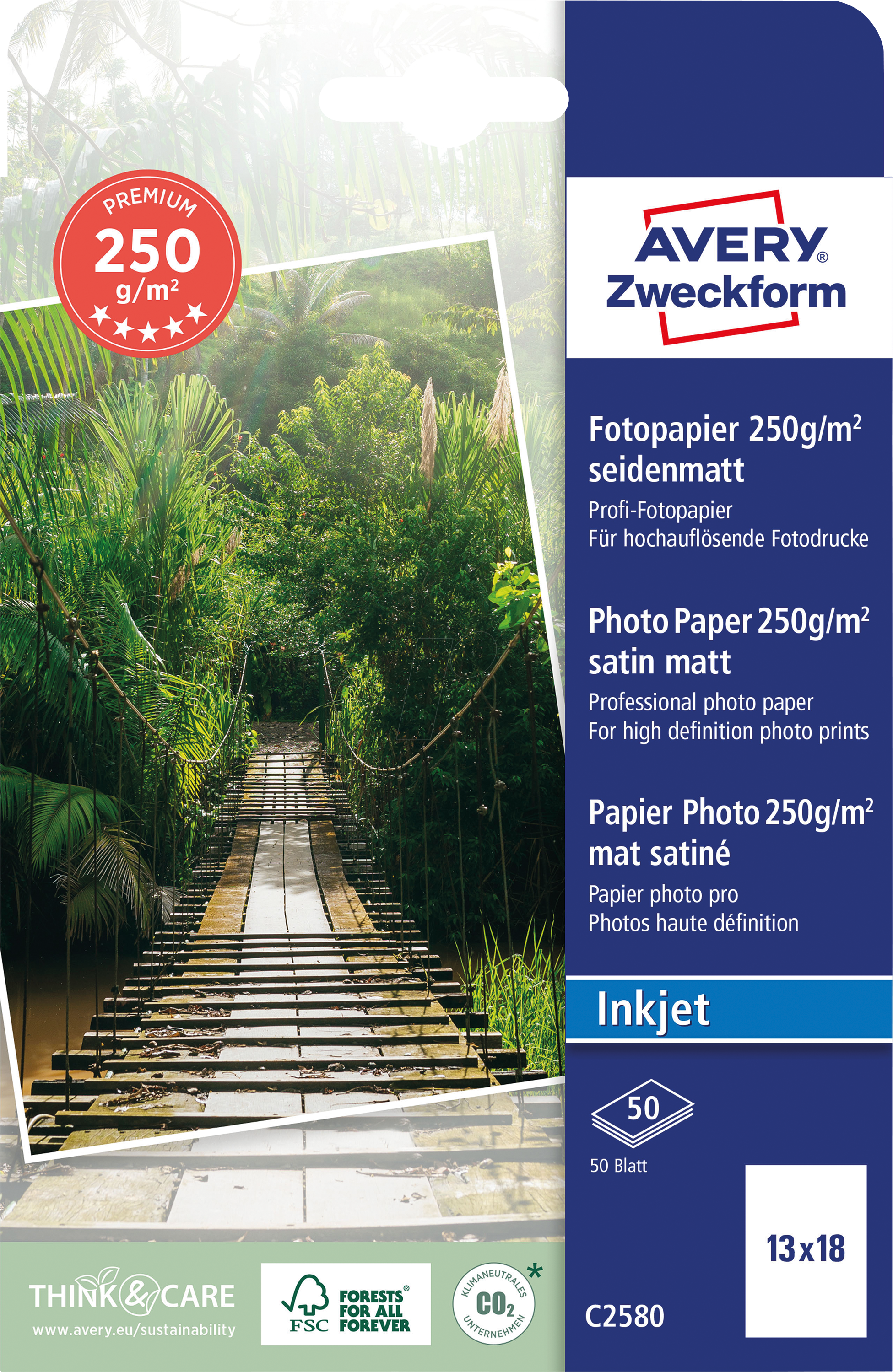 AVZ C2580 - Inkjet, Fotopapier, 13x18, 250 g/m², seidenmatt, 50 Blatt