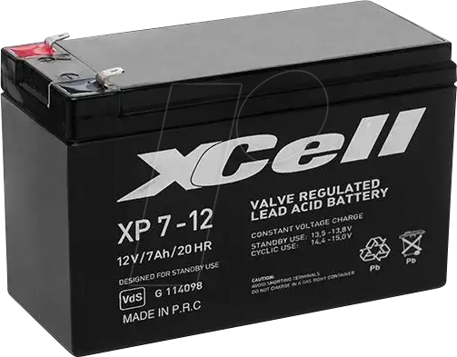 XCELL XP7-12F2 - Blei-Vlies-Akku, 12 V, 7 Ah