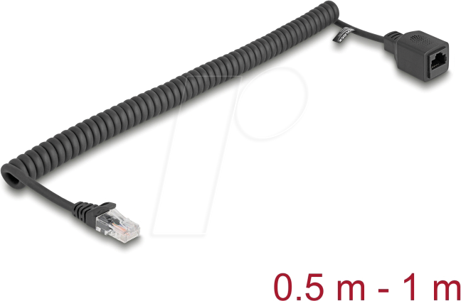 DELOCK 90668 - RJ45 Spiralkabel Stecker zu Buchse Cat.5e 0,5 m bis 1 m schwarz