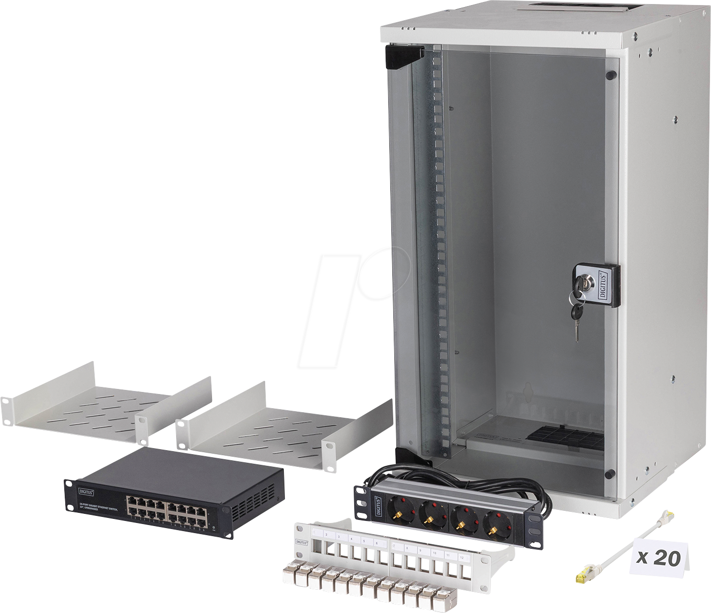 DIGI DN-49104SET - 10'' Wandgehäuse, 12HE, 300 mm Tiefe, grau, Set