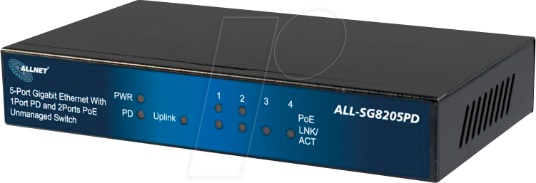 ALLNET SG8205PD - Switch, 5-Port, Gigabit Ethernet, PoE+