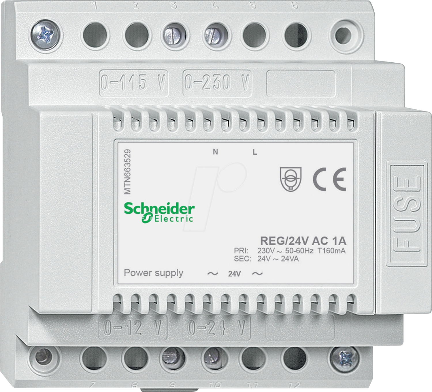 SE MTN663529 - Spannungsversorgung REG, AC 24 V/1 A, lichtgrau