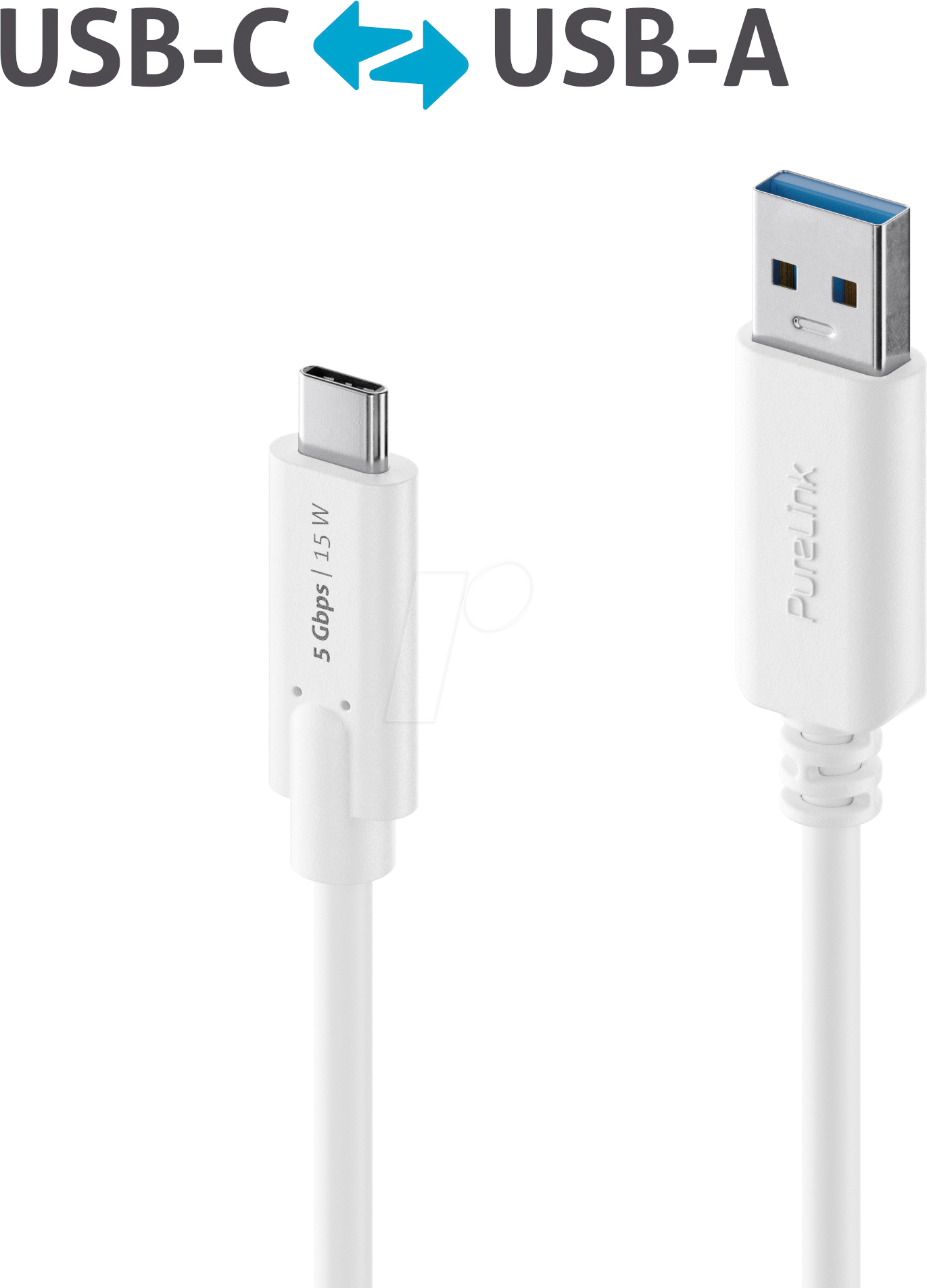 PURE IS2600-010 - USB 5 Gb/s Kabel, iSerie, A Stecker auf C Stecker, weiß, 1,0 m