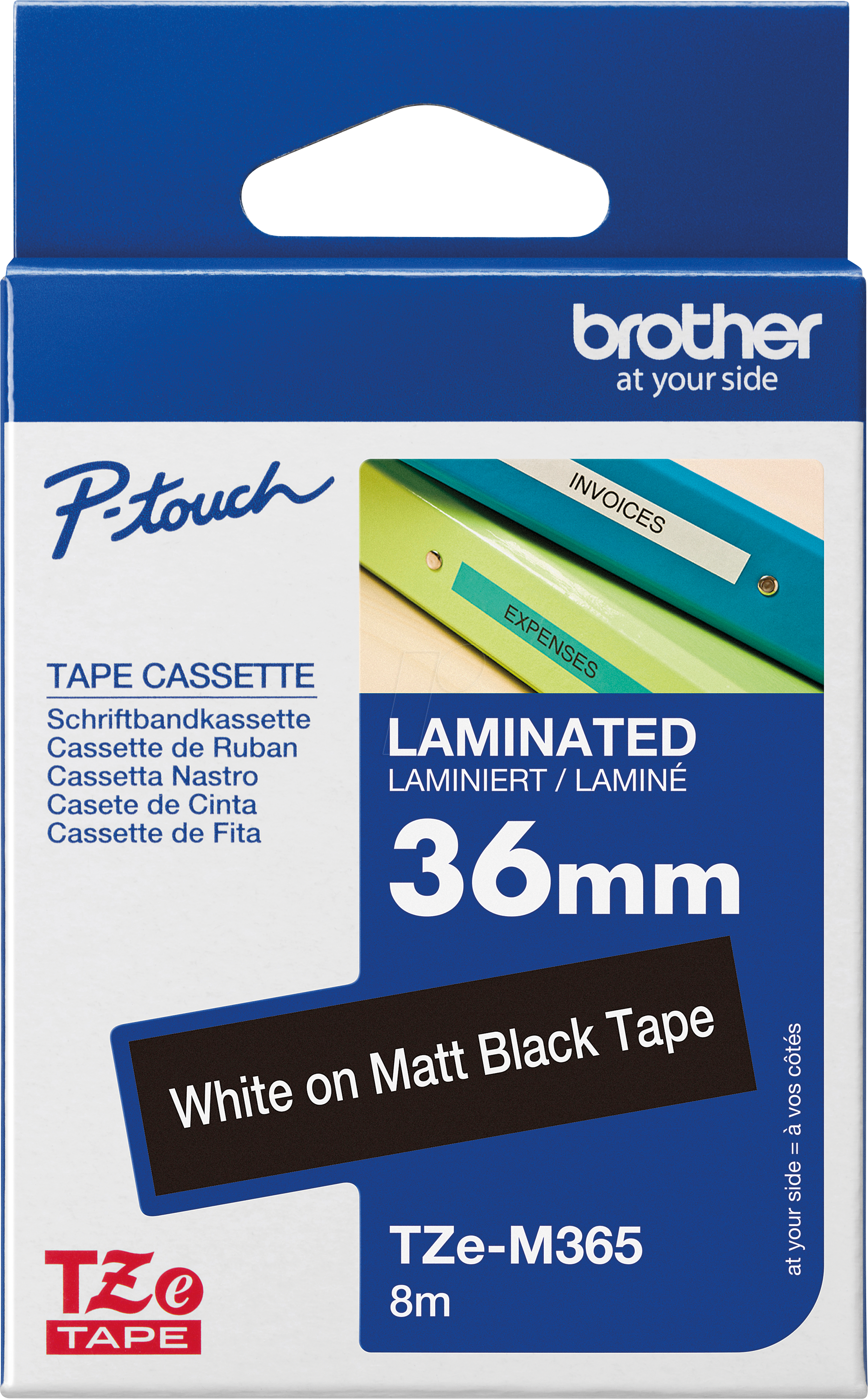 P-TOUCH TZEM365 - laminiertes Schriftband, weiß auf mattschwarz, 36mm