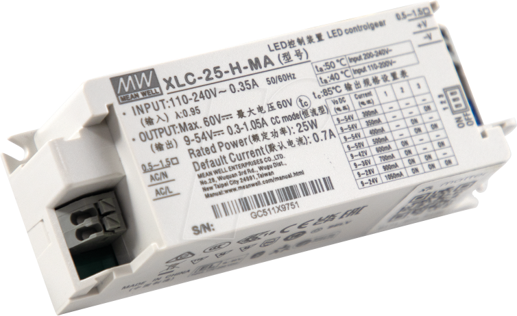 MW XLC-25-H-MA - LED-Netzteil, 25 W, 9 - 54 V, 0,3 - 1,05 A, Matter, CP