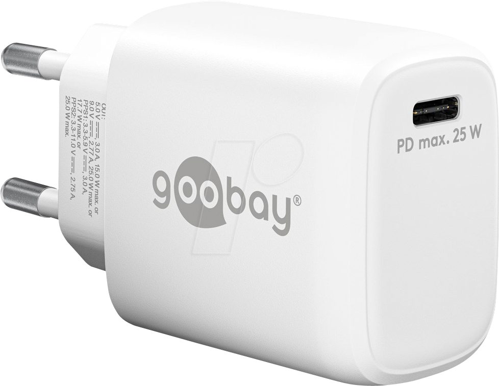 GOOBAY 65368 - USB-Ladegerät, 25 W, 1x USB-C (PD), weiß
