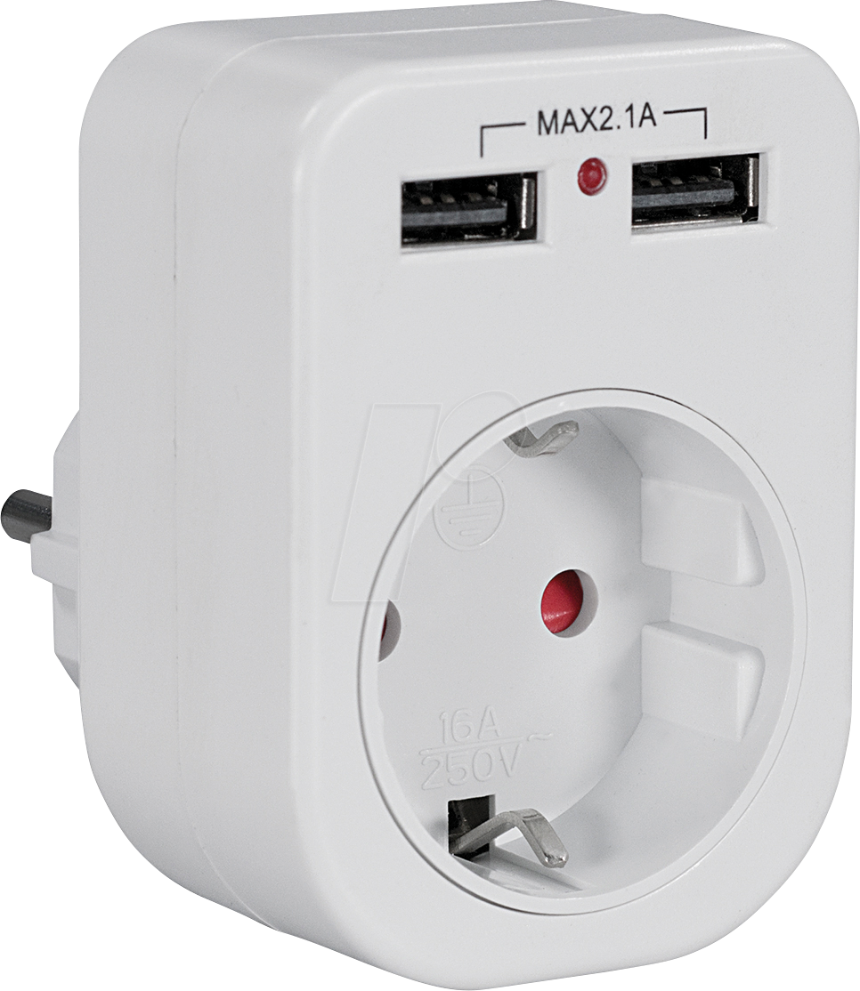 TME NV80L - Steckdosenadapter, 1-fach, 2x USB, weiss