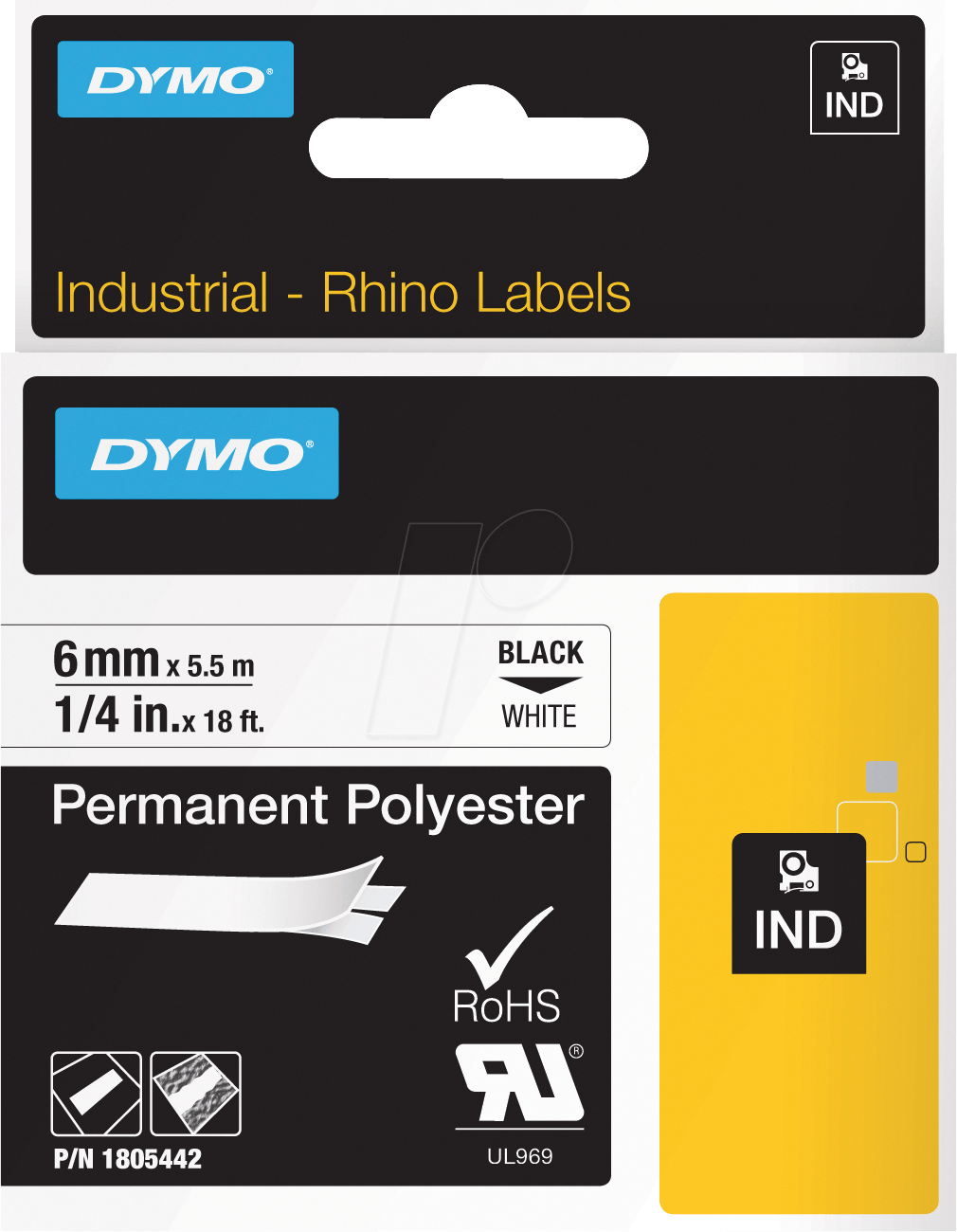 DYMO IND 1805442 - DYMO IND Polyester, 6mm, schwarz/weiß