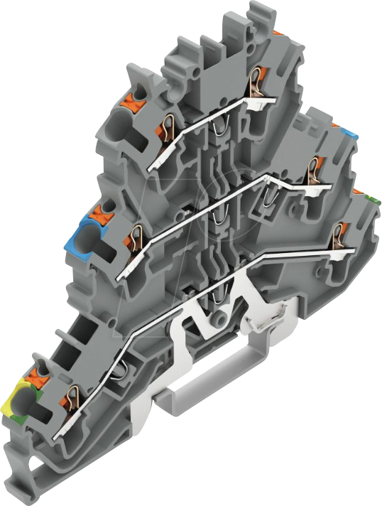 WAGO 2202-3217 - Dreistock-Durchgangsklemme, Ø 0,25 - 2,5 mm, PE/N/L