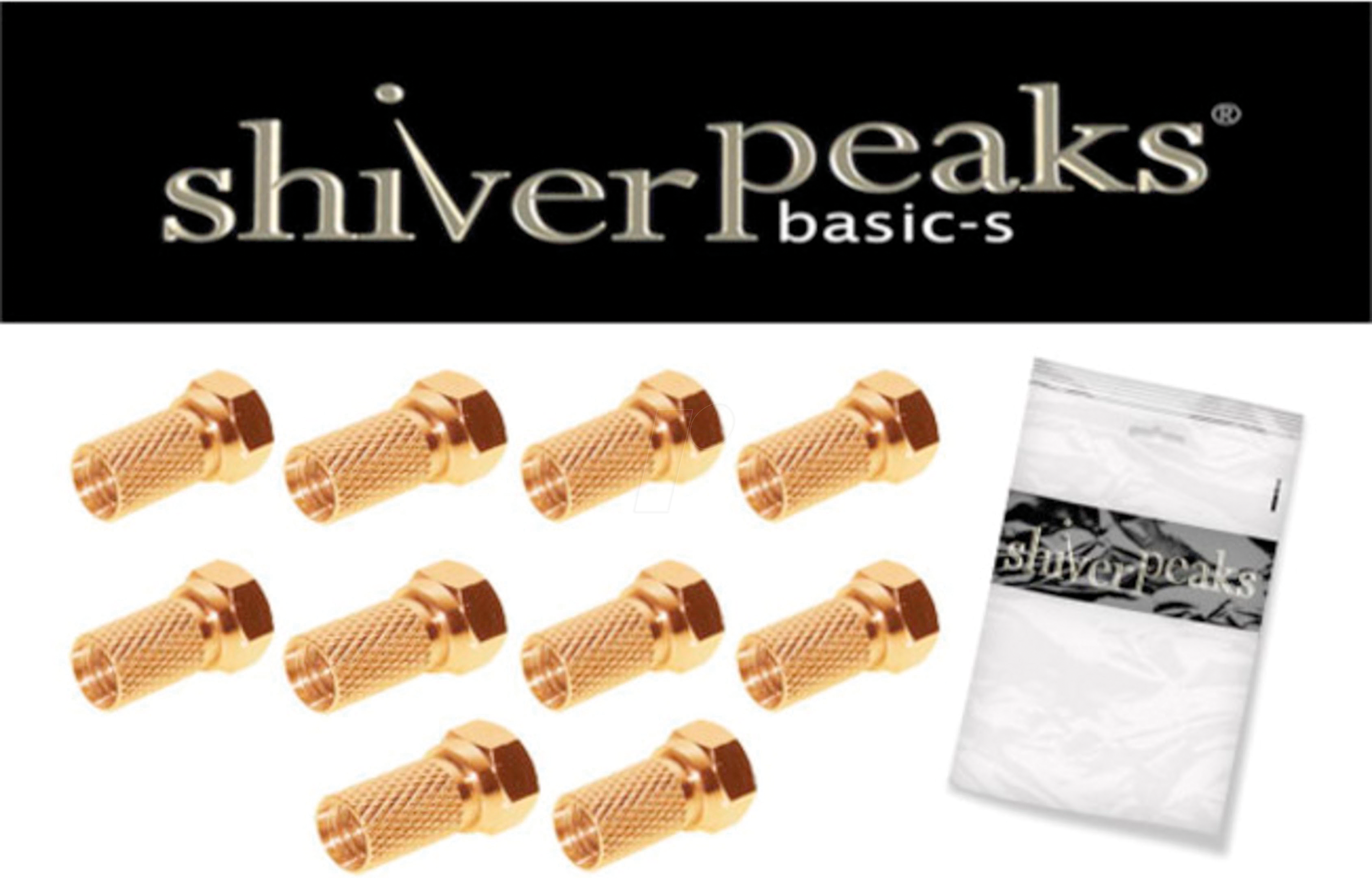 SHVP 85009-10AG - F-Stecker 6,7, vergoldet, mit großer Mutter, 10 Stück