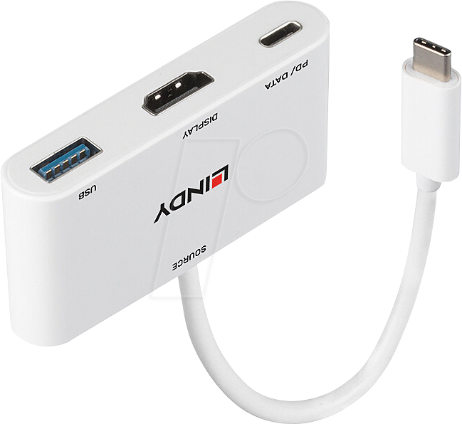LINDY 43340 - Adapter USB-C > HDMI + USB 3.0 + PD, 4K@60Hz