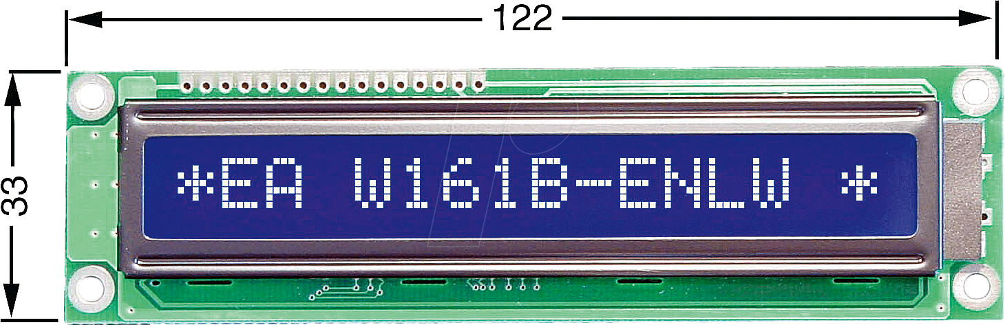 LCD 161F BL - LCD-Modul, 1x16, H:9,7mm, bl/ws, m.Bel.