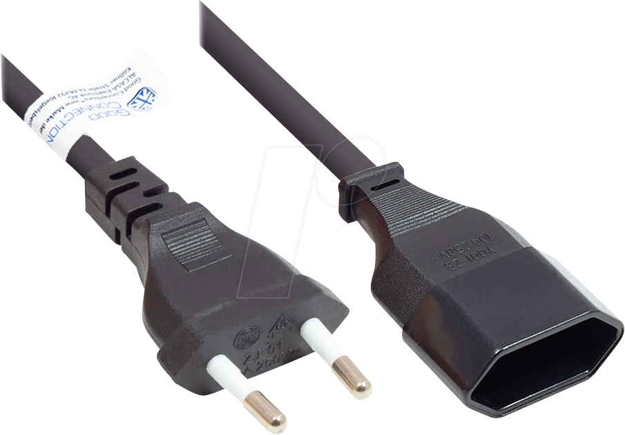 GC P0300-S002 - Verlängerung Euro-Stecker Typ C, schwarz, 0,75 mm², 0,2 m