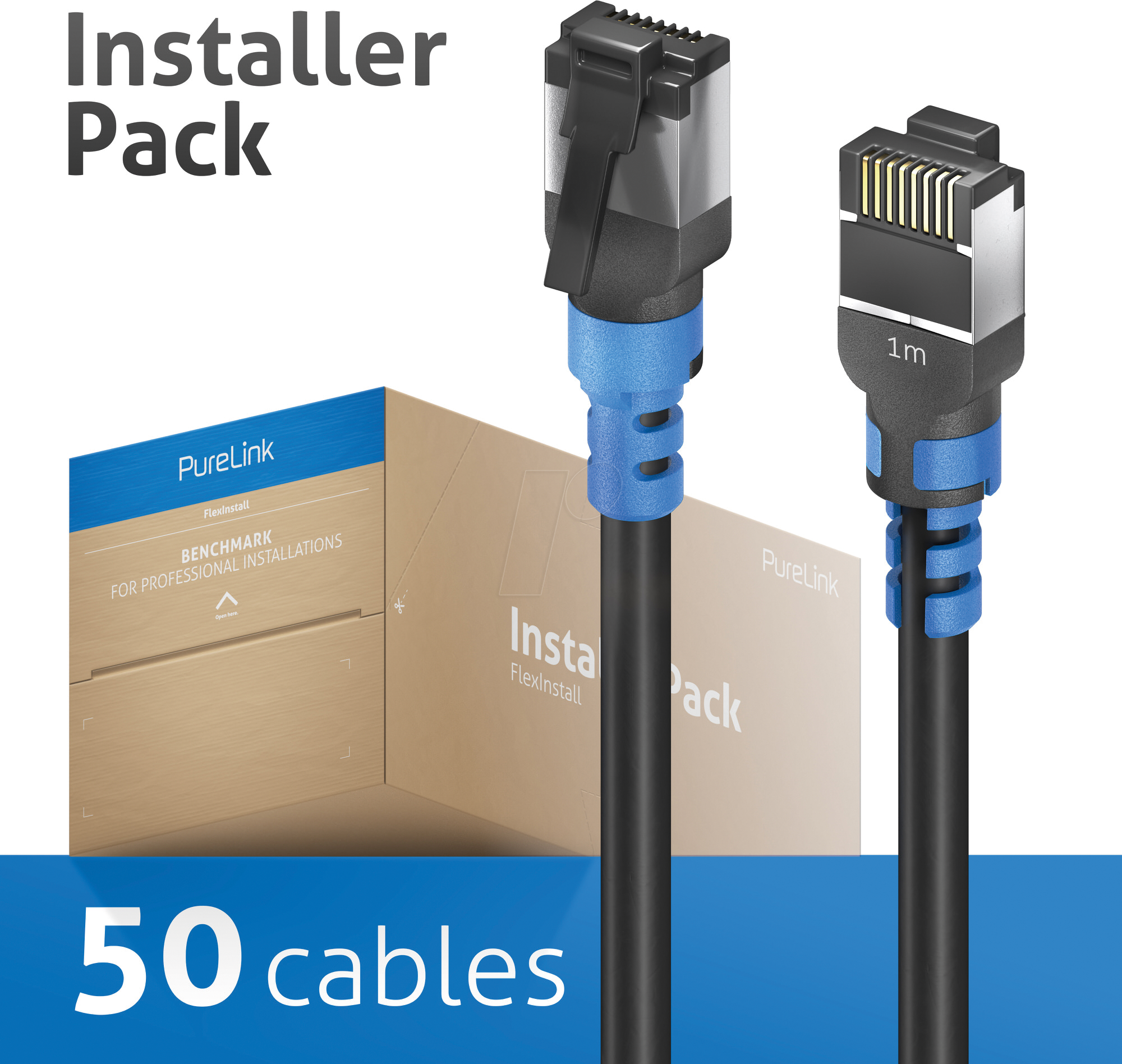 PURE FIPC110010P - Patchkabel, Cat.6a, S/FTP, schwarz, 1 m, 50 Stück