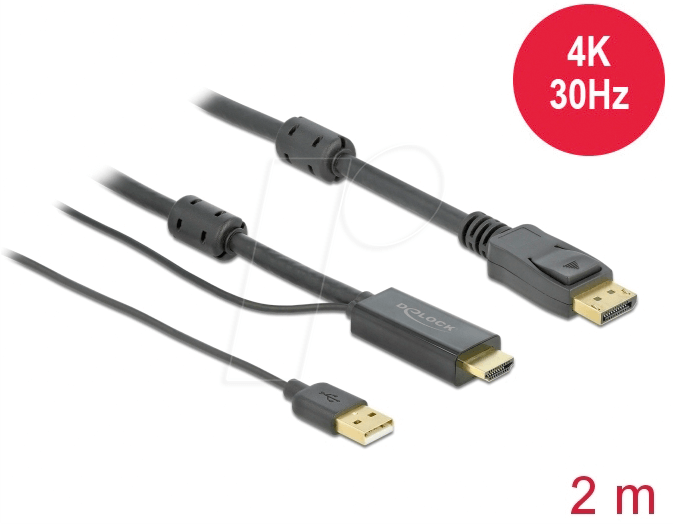 DELOCK 85964 - HDMI auf DisplayPort 1.2 Stecker, 4K@30Hz, 2 m