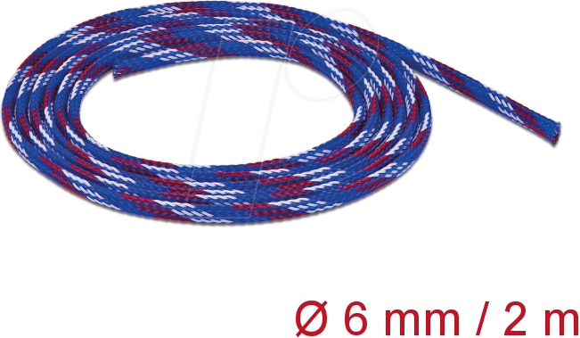 DELOCK 20741 - Geflechtschlauch dehnbar 2 m x 6 mm blau-rot-weiß