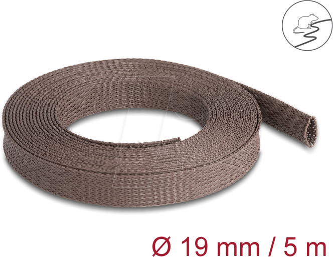 DELOCK 20905 - Geflechtschlauch nagerfest dehnbar 5 m x 19 mm braun