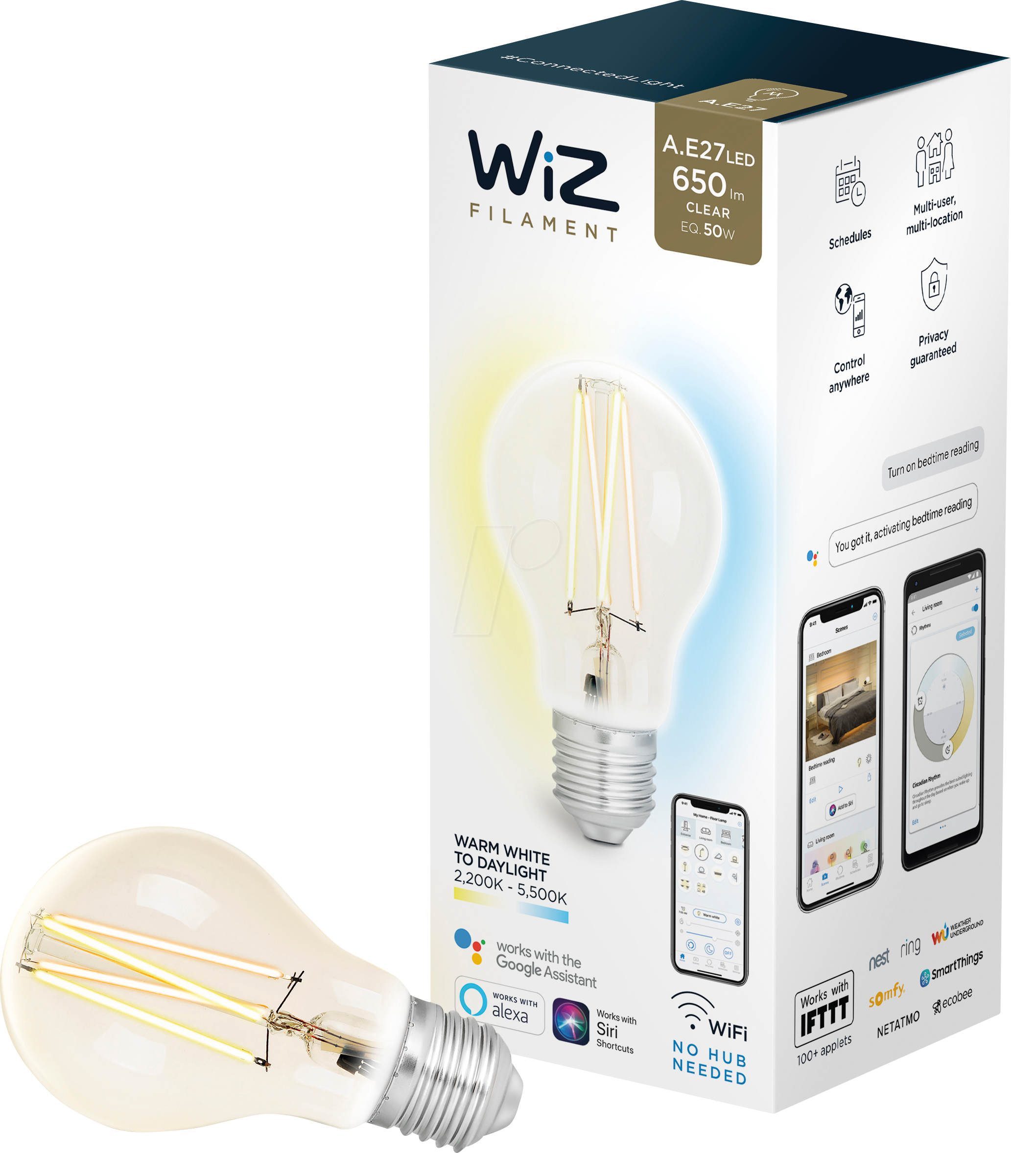 WIZ 1410126971 - WiZ Whites Filament A60 E27 Clear