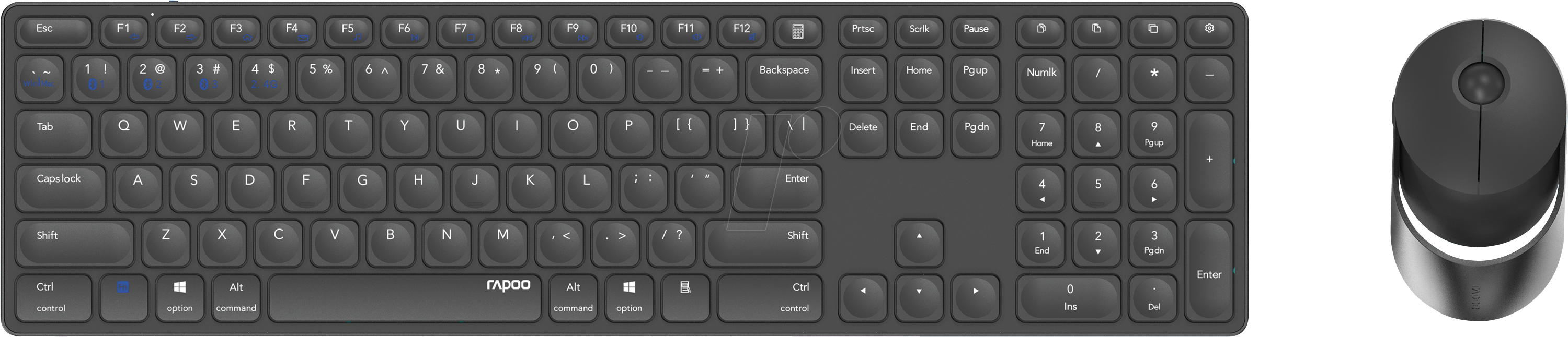 RAPOO 9850M SW - Tastatur-/Maus-Kombination, Bluetooth/Funk, dunkelgrau, DE