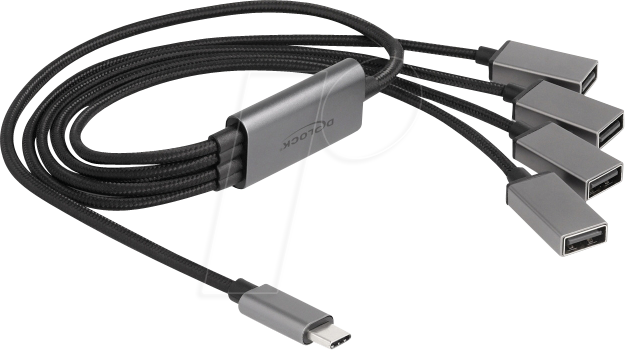 Thumbnail - DELOCK 64210 - USB 2.0 4-Port Kabel-Hub, USB-C auf 4x A, 60 cm